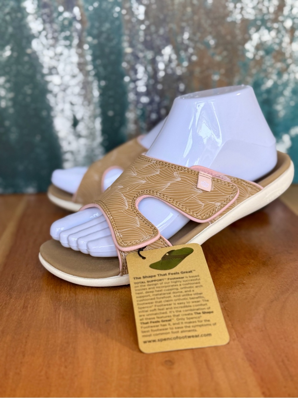 Spenco Comfort Tan/Pink Kholo Wave Orthotic Slide‎ Sandals NWT